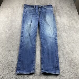 Levis 508 Regular Fit Straight Leg Jeans Mens 34x28.5 Blue Mid Rise Distressed‎
